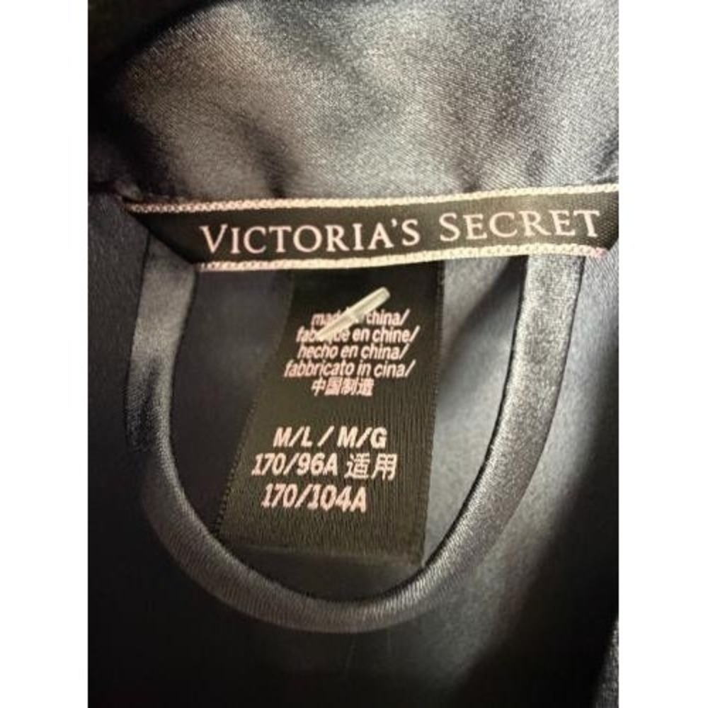 Victorias Secret Satin Kimono Robe Womens Medium Black Tie Belted 3/4 Sleeve - Picture 5 of 12